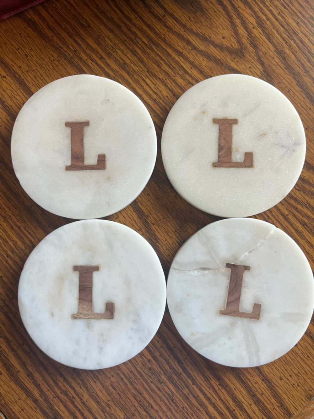 Pottery Barn Alphabet Marble/ Wood
Coasters - Set Of 4 (Letter L)